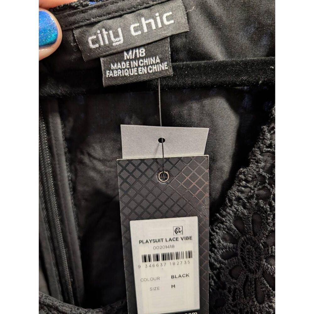 City Chic Playsuit Lace Vibe Romper Black Women's Plus 18 1XL Boho Festival BNWT - Picture 14 of 14